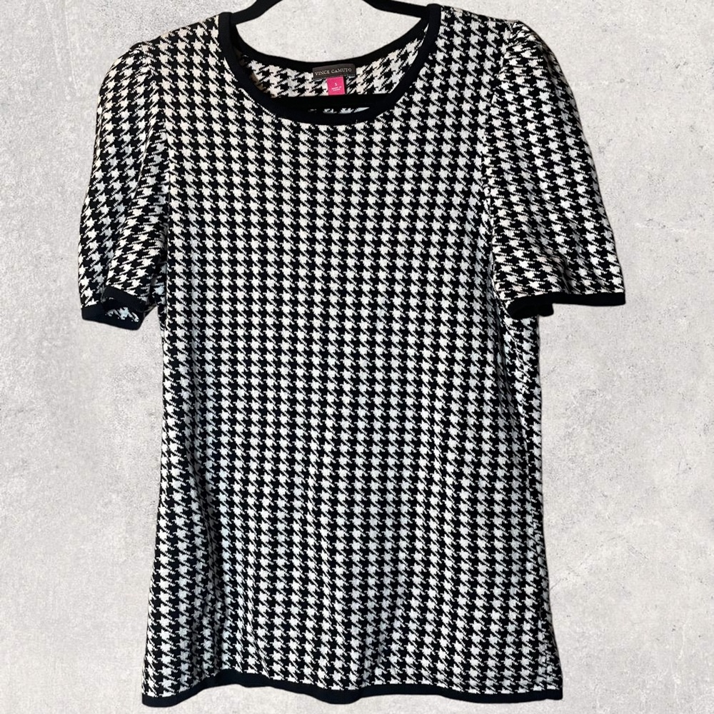 Vince Camuto Small Houndstooth puff shoulder sweater
